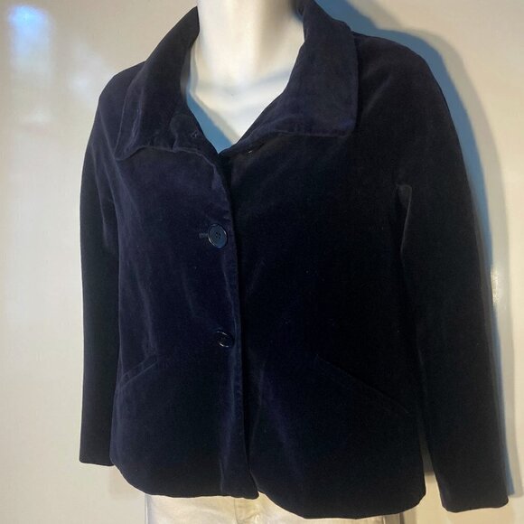 Talbots SZ 4P Navy velvet boxy blazer jacket Dark Romantic Formal Whimsigoth - Picture 3 of 10